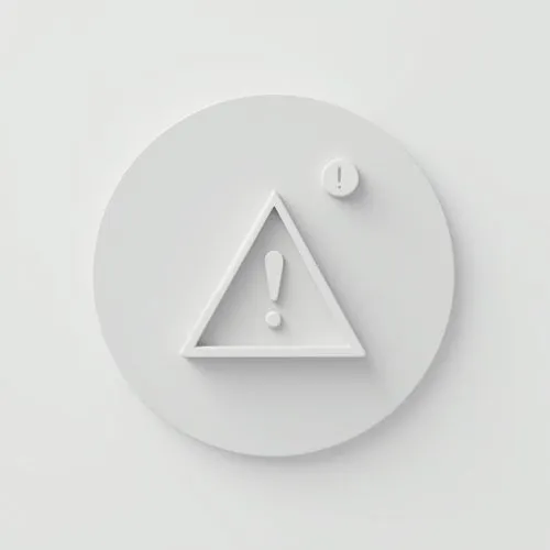 Minimalist flat vector illustration in soft grayscale tones. A light gray circular background with subtle gradient transitions for depth. A single, cleanly designed 'Error' symbol, such as a warning t