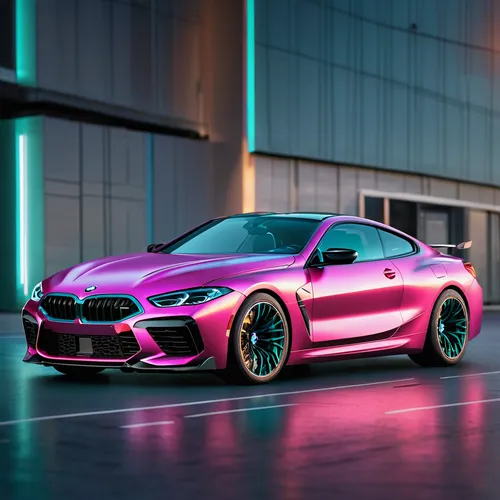 BMW M8 in shades of teal, pink, and bronze. Shiny and moist. Metallic appearance.,bmw m4,bmw m2,bmw m6,the pink panther,pink panther,bmw 8 series,the pink panter,pink car,amg,bmw 645,mercedes amg gts,
