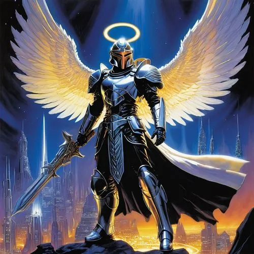 angel into the night, a futuristic setup for a fantasy warrior,archangel,the archangel,angelology,prophet,guardian angel,ankh,angel of death,templar,uriel,business angel,crusader,paladin,angel,death a