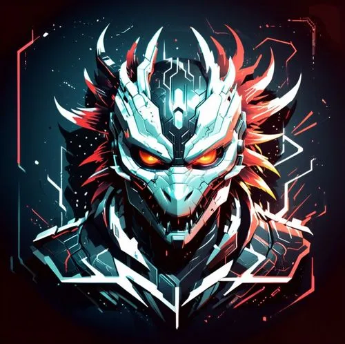Cyberpunk 2077 themed dragon contact image. Icon. Vector. Simplistic. Minimalist. Attractive. Red scheme, no color but reds. Contact calling card. Contact calling image. Simple lines. small lines. Dys