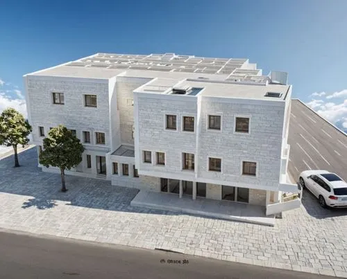An ultra-realistic, photorealistic architectural visualization of the exact multi-story residential-commercial building shown in image_0.png. The scene is rendered in crisp, high-definition (8k resolu