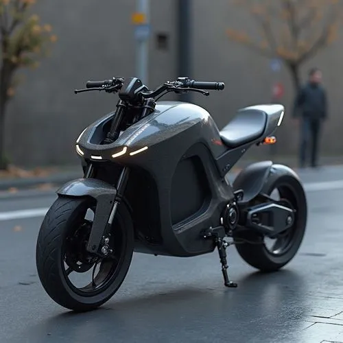 A conceptual, two-wheeled personal vehicle designed for hyper-efficiency in crowded cities. The bike is a hybrid between a motorcycle and a scooter, with a narrow, lightweight frame and a streamlined 