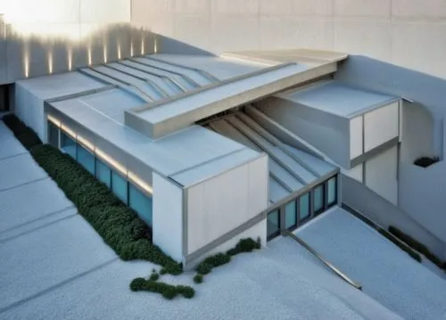 Modern building,a white building with a metal fence at the top,render,snow roof,school design,renders,modern building,prefabricated