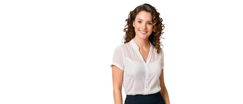 Mature lady, solo, (25-35yo), elegant pose, beautiful detailed eyes, natural makeup, curly brown hair, white blouse, black pencil skirt, high heels, necklace, confident smile, standing, realistic, sof