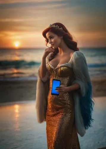 woman holding a smartphone,triss,margairaz,message in a bottle,amphitrite,moana,woman with ice-cream,megara,holding ipad,little mermaid,sirena,fantasy picture,ariel,mermaid background,christmas on bea