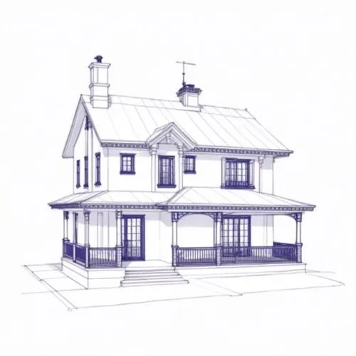 Mansion Blueprint Style Illustration Vector,house drawing,houses clipart,house shape,small house,two story house,sketchup