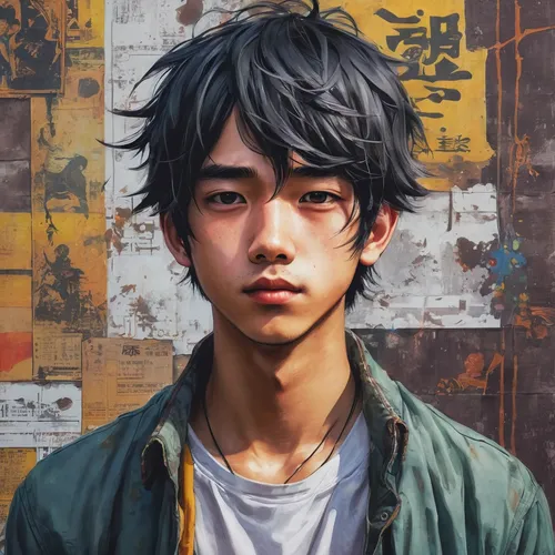 Create a character profile for a charming and mysterious anime guy with a dark past.,shirakami-sanchi,artist portrait,jin deui,digital painting,guk,world digital painting,yukio,oil paint,japanese art,