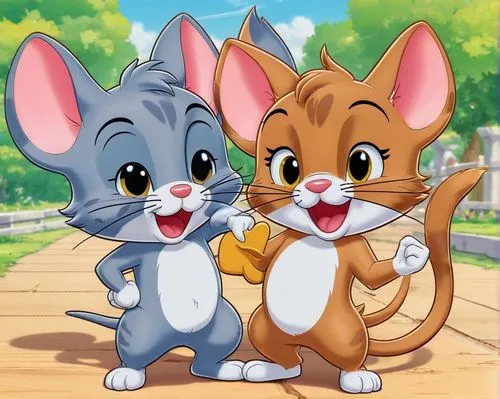 tom and jerry cartoon scene,two cartoon cats that are next to each other,cute cartoon image,mouses,chanteys,cartoon animal,cute cartoon character,three friends,cute animals,childhood friends,chipmunks