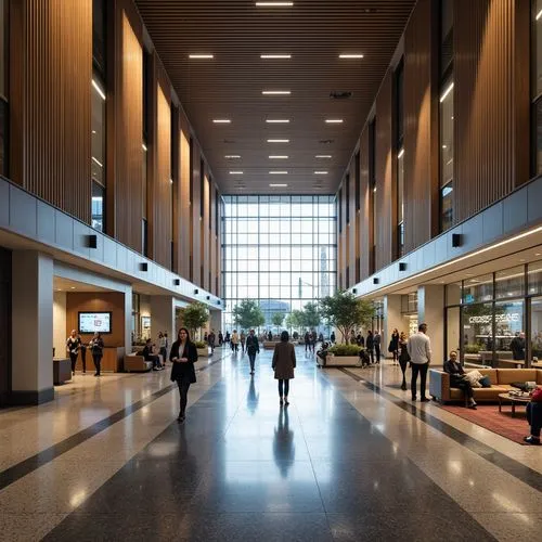 Polished airport terminals, grandeur high ceilings, natural stone flooring, luxurious carpeting, modern sleek lines, sophisticated color schemes, ambient soft lighting, warm wood accents, minimalist d