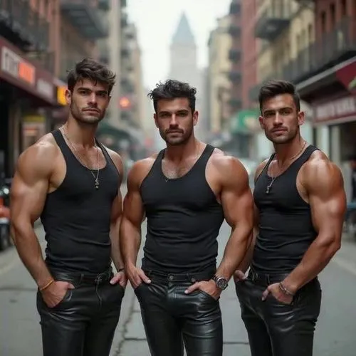 the man in the middle says his brothers are his best friends and explains why he likes having them as roommates ,an Albanian American man in New York talking about his family ,hunks,musclemen,torsos,b