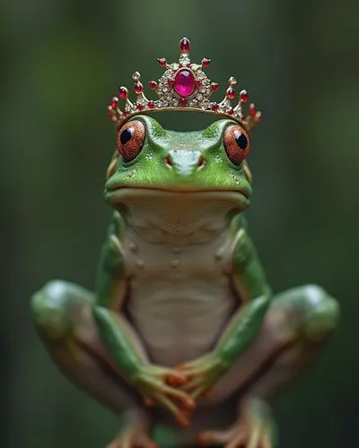 a frog wear a ruby tiara,a frog wear a ruby tiara,frog king,frog prince,woman frog,king crown,royal crown,hrh
