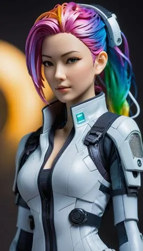 Beautiful Japanese fashion model with rainbow hair and preppy casual wear, ethereal dreamy mist, posing in a fashion pose. Kinship Magazine. Gentle smile, full body pose,a woman with an odd hairs and 