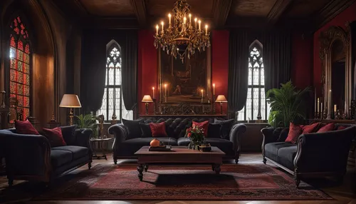 Gothic Interior Design,ornate room,sitting room,living room,the living room of a photographer,livingroom,wing chair,interiors,interior decor,billiard room,royal interior,interior design,3d rendering,l