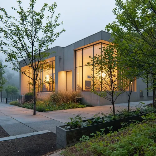 1building,the exterior of a building that features lights on it,cube house,modern house,passivhaus,cubic house,cohousing,bohlin