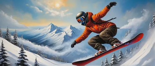 Transport yourself to a snowy mountain peak, riding a snowboard down the slopes with breathtaking speed.,snowboarder,skier,freestyle skiing,snowboard,ski cross,snowboarding,skiers,alpine skiing,ski,sk