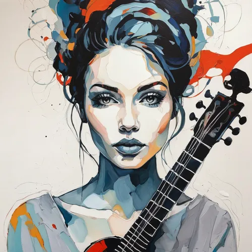 Craft a song with no background, exploring the concept of infinite possibility.,painted guitar,musician,violin woman,guitar player,viol,boho art,jazz guitarist,woman playing violin,flamenco,guitar,wom