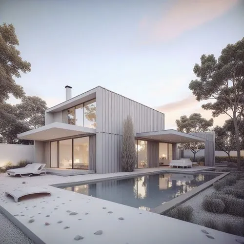 Pavilion-Style Villa, a low-profile form that blends with the surrounding landscape. 
