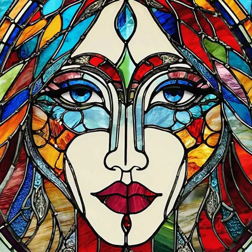 The face you make when you're not impressed but don't want to offend,stained glass,glass painting,stained glass pattern,boho art,colorful glass,mosaic glass,art deco woman,stained glass window,stained