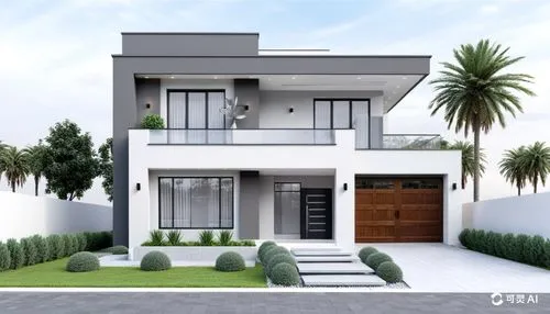 车库门,this is a picture of a house with three floors and lots of windows,3d rendering,modern house,residencial,sketchup,residential house,exterior decoration