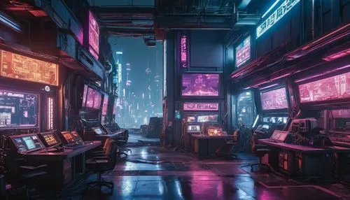 cyberpunk,cyberpunk,scifi,arcades,arcade,computer room,vapor,cyber,futuristic landscape,cyberspace,neon coffee,shinjuku,ufo interior,futuristic,tokyo city,sci-fi,sci - fi,tokyo,kowloon,arcade games,fa