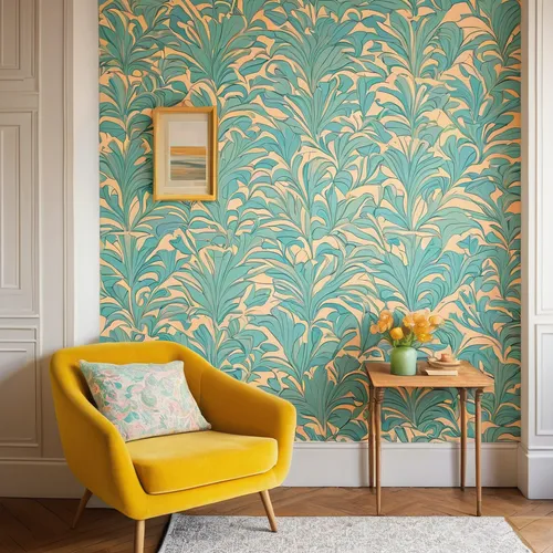 Devise an abstract wallpaper with soothing pastel hues.,yellow wallpaper,botanical print,tropical leaf pattern,intensely green hornbeam wallpaper,lemon wallpaper,background pattern,damask paper,blosso