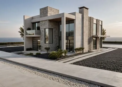 a contemporary house has two levels with multiple rooms,dunes house,modern house,modern architecture,cubic house,exposed concrete,luxury home,concrete construction,holiday villa,dune ridge,luxury prop