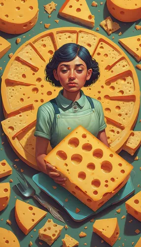 Imagine a futuristic world where gouda is the only food source left and people must compete in intense cheese-making competitions to survive.,cheese wheel,wheels of cheese,cheese slice,danbo cheese,ch