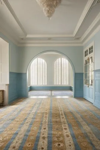 a very large room with a striped rug,ceramic floor tile,ballroom,wallcovering,ballrooms,rovere,danish room