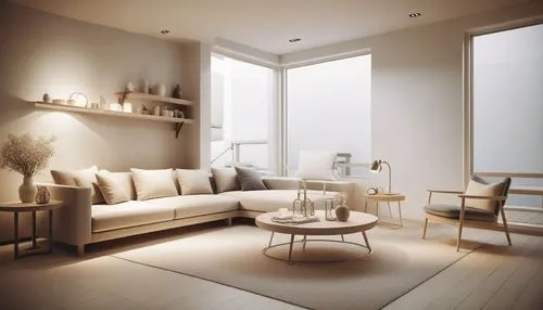 a very pretty white and tan living room with a big window,search interior solutions,modern room,interior modern design,home interior,modern minimalist lounge,furnishing,modern living room,living room,