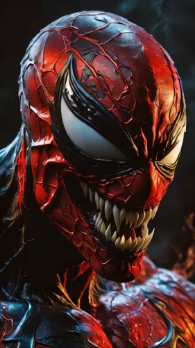 Portrait of a symbiote Toxin upper-body from Venom movie, dark atmospheric lighting, ultra-detailed, realistic, trending on ArtStation, in style of Todd McFarlane, Alex Ross, Jim Lee. Eyes: menacing r