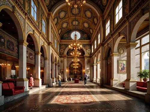 Intricate mosaics, golden domes, ornate arches, lavish frescoes, richly patterned textiles, opulent throne rooms, grandiose chandeliers, marble columns, intricate stone carvings, majestic apses, Byzan