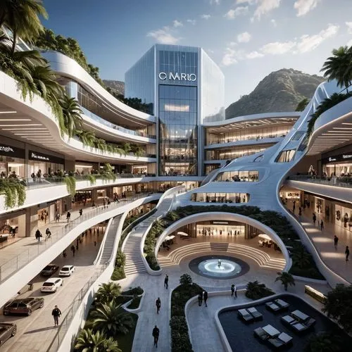 a building with circular stairs inside of it,futuristic architecture,interlace,shopping mall,malls,hotel complex,galleria,concourses,cape town,central park mall,redeveloped,redevelop,windward,pan paci