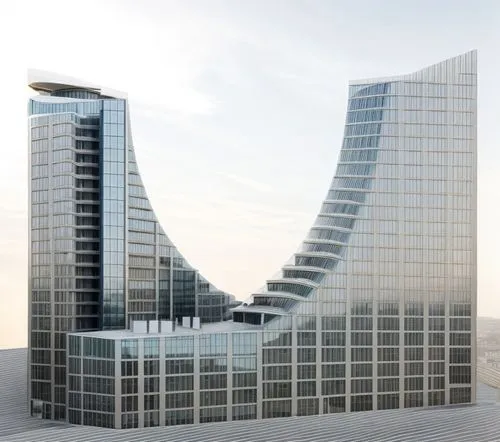 aerial view,distant shot,office building mid rise,commercial building complex,Curved style,Futuristic style,zaha hadid style,roof garden,modern facade,vertical frame,streets,light details,plaza,commer
