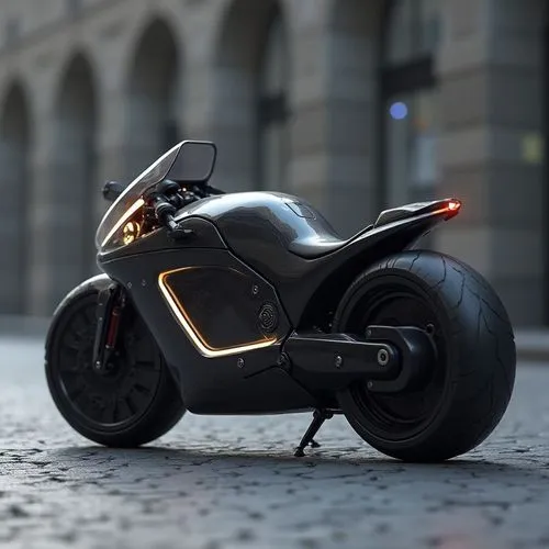 A conceptual, two-wheeled personal vehicle designed for hyper-efficiency in crowded cities. The bike is a hybrid between a motorcycle and a scooter, with a narrow, lightweight frame and a streamlined 