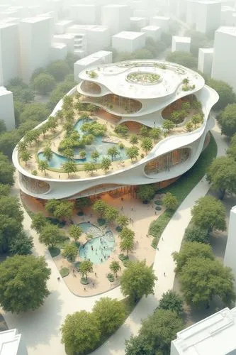 Create a vertical-format architectural  presentation showcasing a proposal for a new urban design in the Araba Park area of Donostia (San Sebastián). Include the following elements:

Organic building 