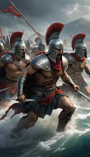 Brave Spartans run into battle, coast of Greece,,sparta,hellenistic-era warships,thracian,romans,gladiators,vikings,300s,300 s,roman history,rome 2,centurion,the roman centurion,alea iacta est,biblica