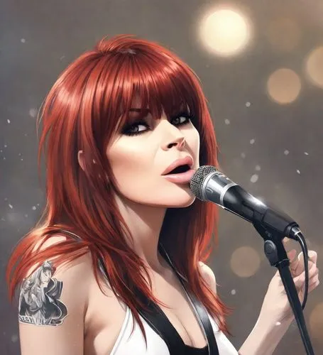 chrissy amphlett, rock singer, 26 years old, queen,a woman with long red hair on a microphone,ceremonials,chanteuse,pitty,wynonna,milholland,benatar,singer,cantante,songstress,frontwoman,jazz singer,t