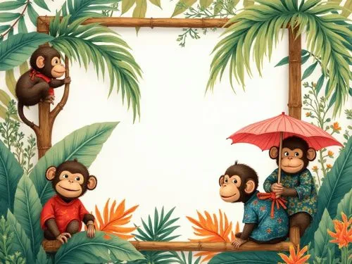 Here's a description of the image:

Close-up view of a rectangular piece of artwork, possibly a print or a section of wallpaper, framed by a simulated bamboo border. 


The artwork itself is a vibrant