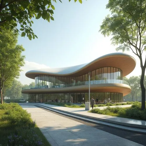  ,the modern building has an unusual roof and large curved structure,futuristic art museum,snohetta,renderings,epfl,safdie,gensler