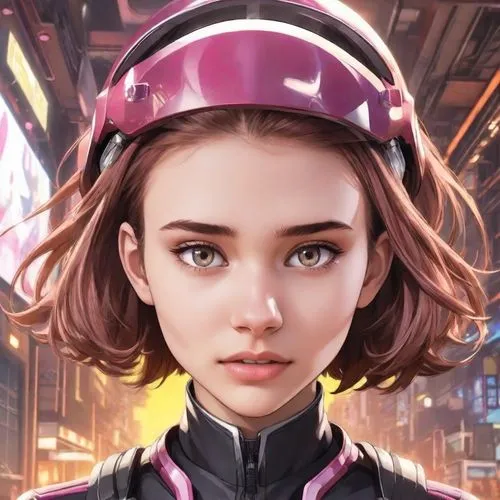 an animated image of a girl wearing a helmet,alita,kallen,meka,neopolitan,helmet,cyberangels