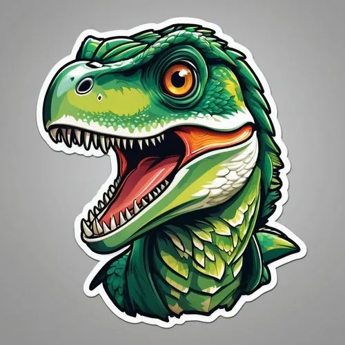 an image of a green raptor sticker on a gray background,trex,utahraptor,raptor,Unique,Design,Sticker