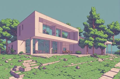 Architecture Drawing
,a picture of a purple and green building in the sun,isometric,modern house,suburbs,dreamhouse,suburbia,home landscape,landscaping,residential,lonely house,suburban,Unique,Pixel,P