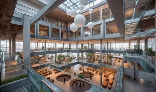 Furniture, Lounge, Plantation, Modern, Daylight, Commercial building, Realistic, People walking in the corridor,modern office,offices,daylighting,school design,loft,creative office,office buildings,pe