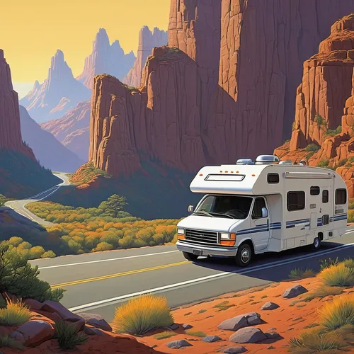 Craft a humorous scenario of an adventurous road trip saved by progressive RV insurance.,travel trailer poster,gmc motorhome,motorhomes,travel trailer,motorhome,teardrop camper,recreational vehicle,ex