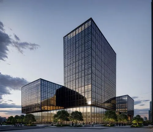 at dusk,glass facade,office buildings,glass facades,office building,glass building,corporate headquarters,costanera center,company headquarters,renaissance tower,skyscapers,pc tower,kirrarchitecture,b