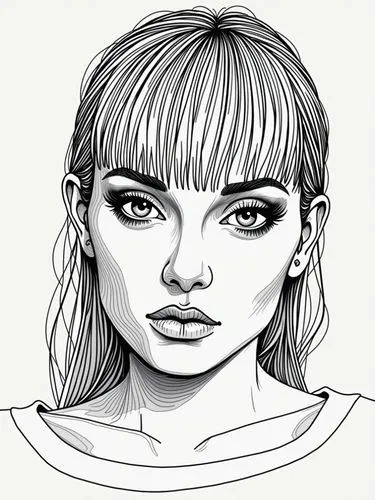 a drawing of the face of taylor with a black and white outline,eyes line art,mathilda,rgd,digital drawing,lineart,mono line art,angel line art,vector girl,line art,line drawing,comic halftone woman,mo