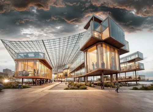 a very futuristic building that looks like a glassy building,cube stilt houses,modern architecture,futuristic architecture,cubic house,futuristic art museum,cube house,glass building,glass facade,cant