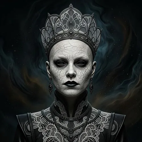 An abstract sculpture of a slightly contoured head and neck depicting a woman resembling a Reverend Mother of the Bene Gesserit in the novel Dune, the woman is young but she looks old, her skin is wri