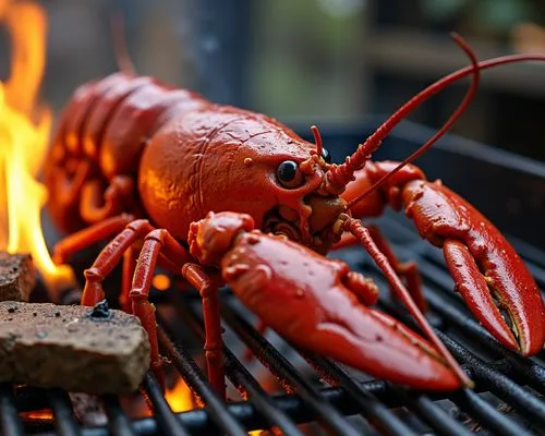  very happy chubby lobster,relaxing on the grill, reminiscent of high-definition 8K UHD cinematic photography, evoking the likes of ILM's photorealistic renderings, with nuances of Ash Thorp's futuris