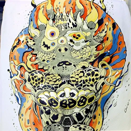 the design has a lion that appears to be floating over,skull drawing,skull mask,sugar skull,fire mandala,skulls,floral skull,skulls bones,mask,ink painting,sugar skulls,exploding head,colorful doodle,